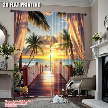 2 pezzi tropicale spiaggia fotografia balcone ponte in legno tema matrimonio compleanno tende larghe per camera da letto soggiorno dormitorio A 1