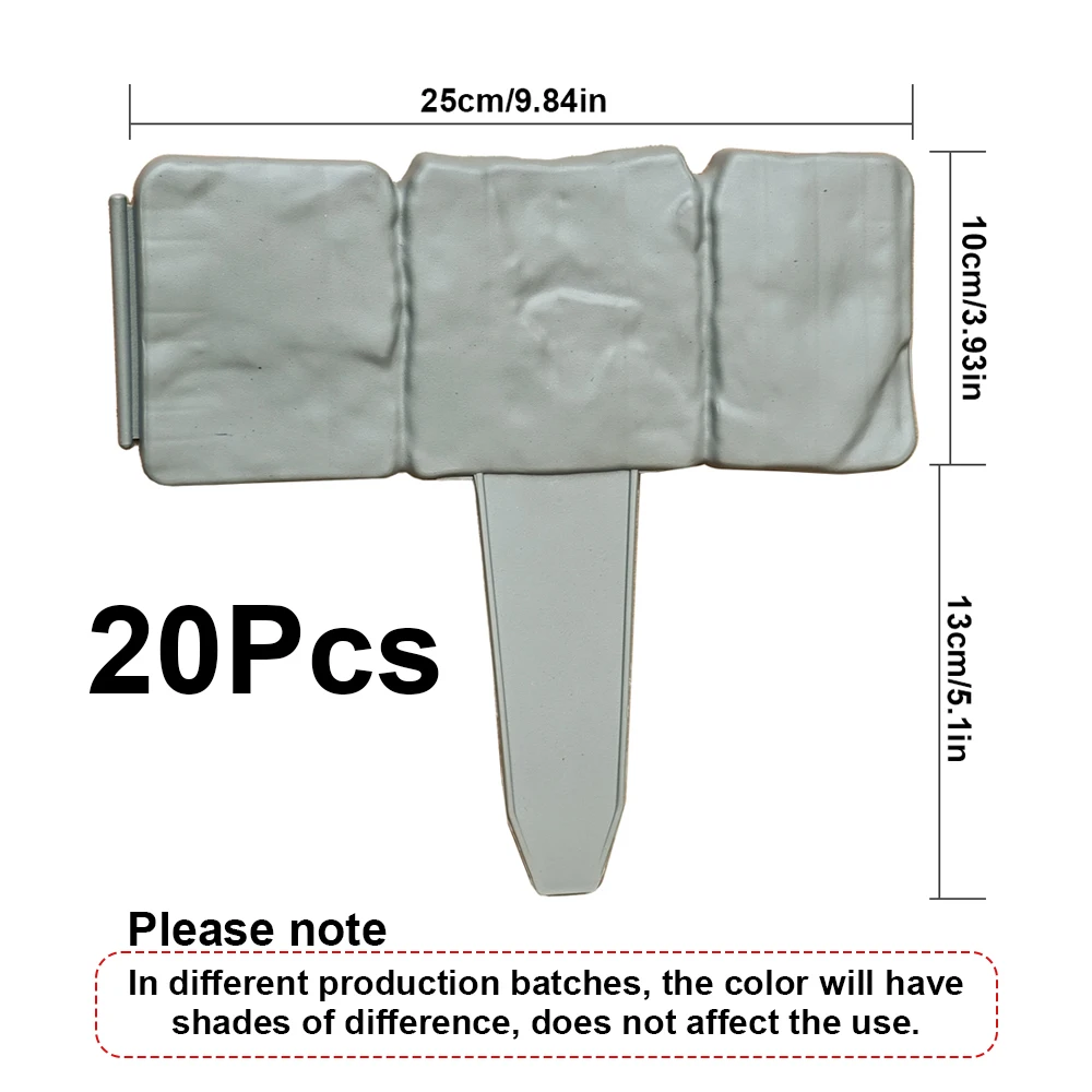 20pcs Plastic Garden Edging Border, Imitation Stone Fence Panels, Patio Outdoor Barrier 1