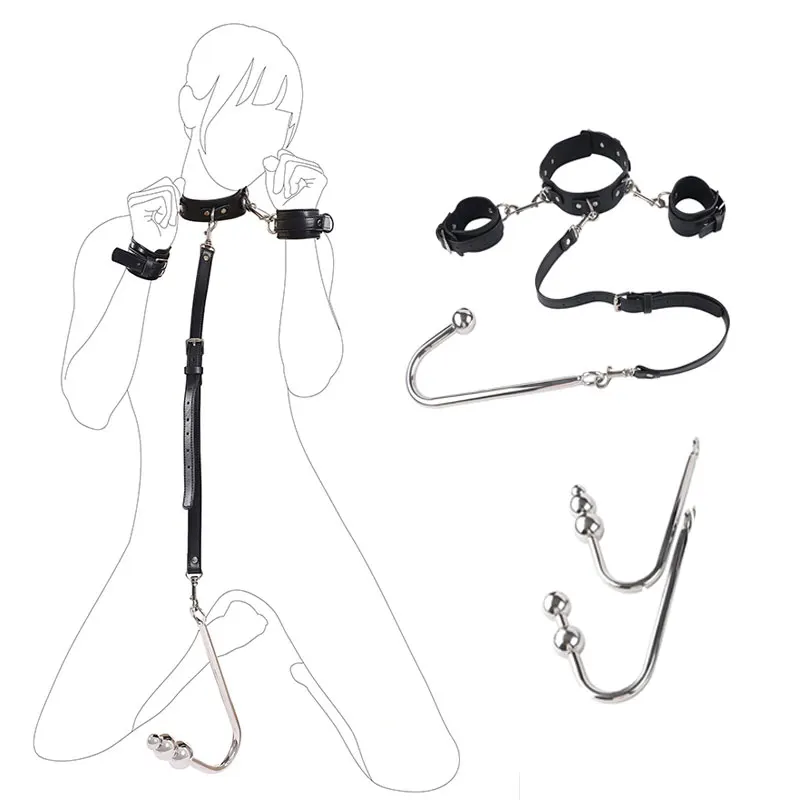Bdsm Sex Neck Collar And Handcuffs Anal Hook Kits Pup Tail Anal Plug 