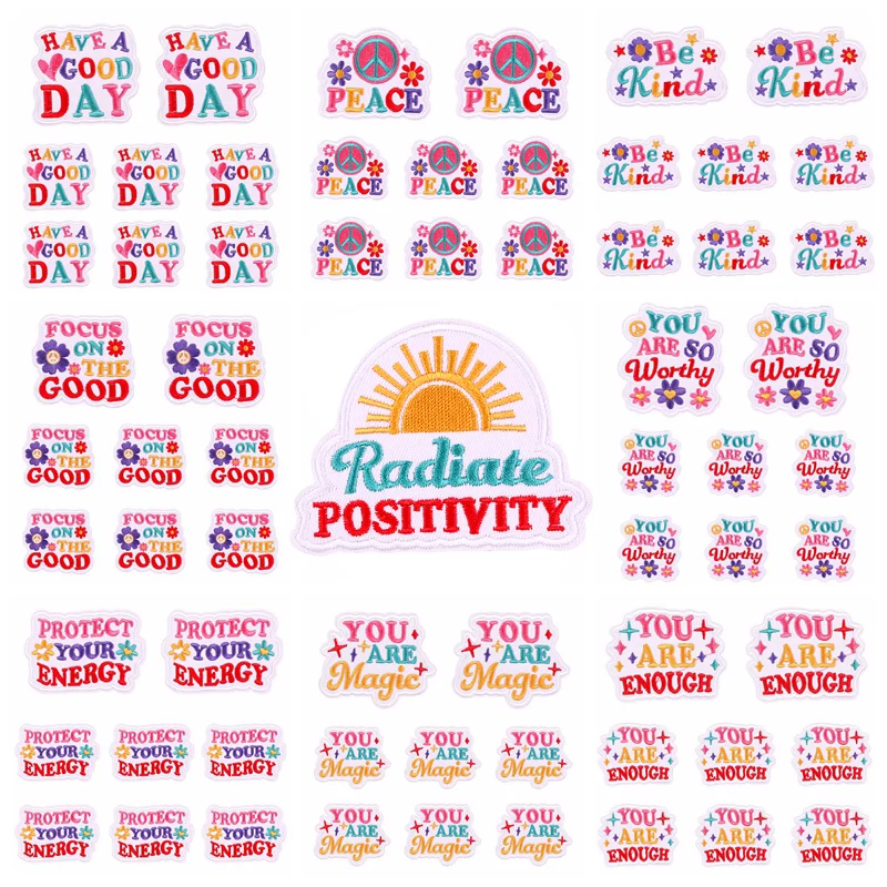 10PCS-Cartoon-Positivity-Language-Patch-Letter-Slogan-Patch-Embroidered ...