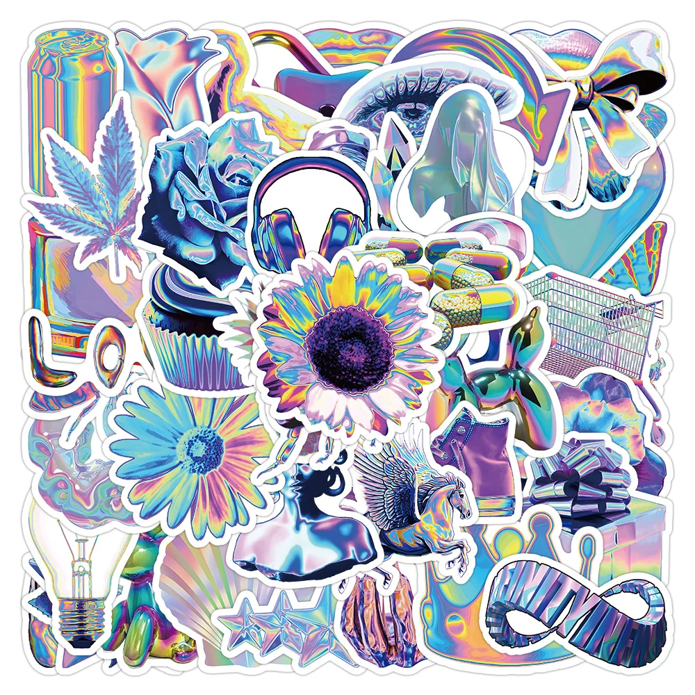 

10/30/53pcs Aesthetic Cartoon Laser Graffiti Stickers Decal Toy Waterproof DIY Skateboard Car Motorcycle Cool Decoration Sticker