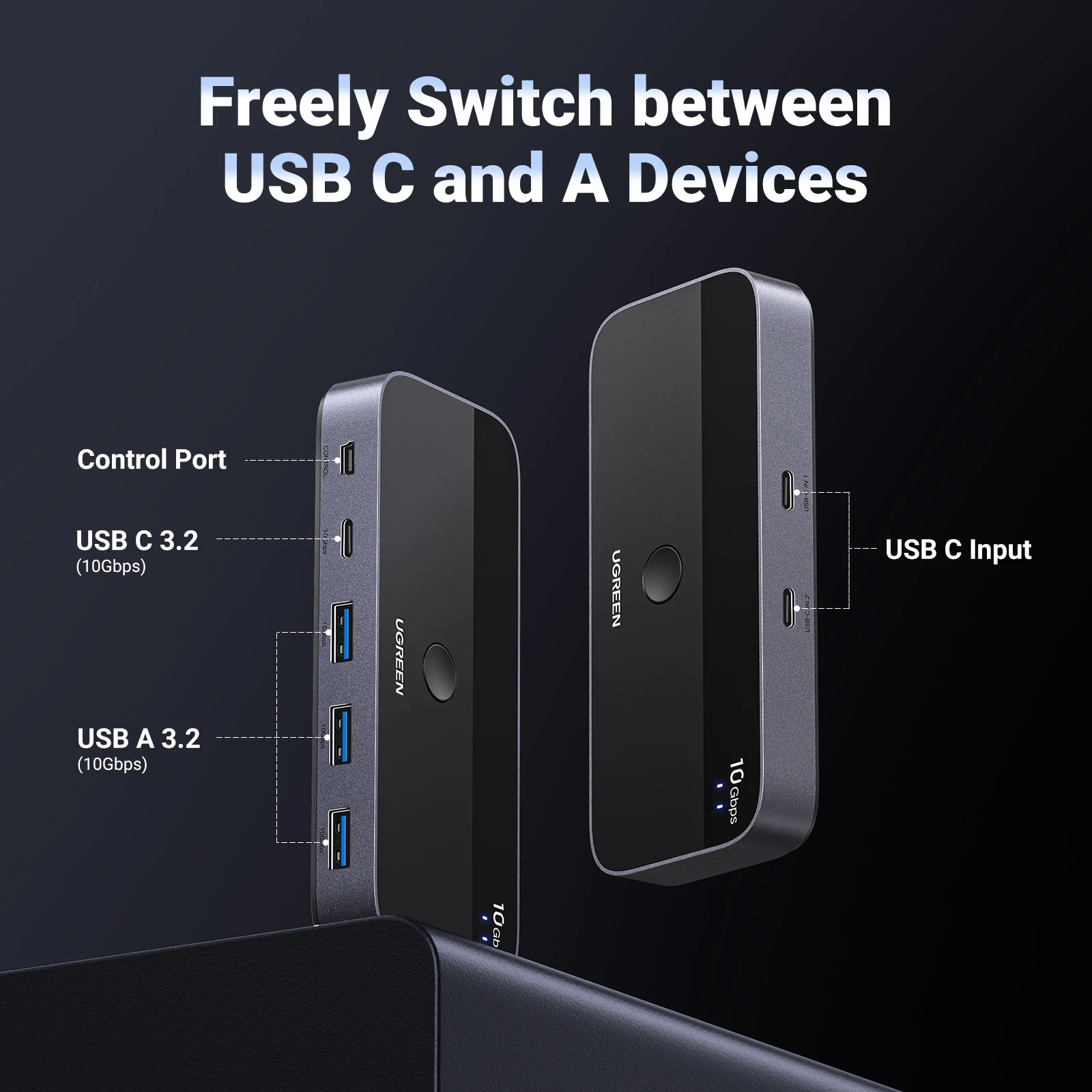 Ugreen-usb c Kvm Switch Usb c 3.2 Switcher para pc Teclado Mouse Impressora e Scanner Dispositivos 10gbps Pcs - Imagem 4
