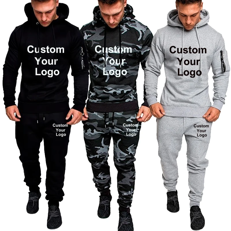 Men's Custom Logo Tracksuit Hoodie Sets Camouflage Hooded Leisure Suit Man Sweatshirt Pants Tactical Sweat Sports Suit
