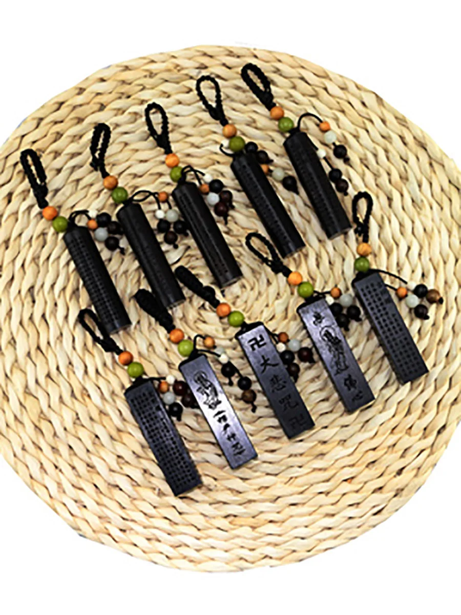 Chinese Ebony Wood Carved Pendant, Safe and Good Luck, Buddhism, The Shurangama Mantra, Exquisite Feng Shui Ornament