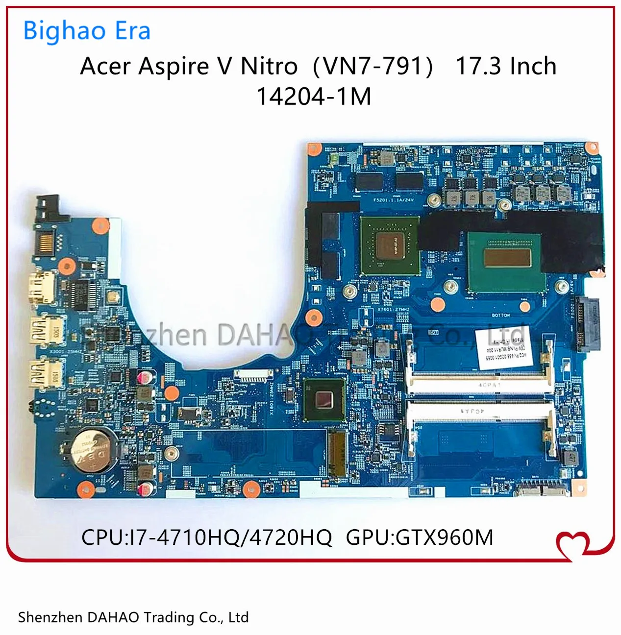 

For ACER Aspire V Nitro V7-791 V7-791G Laptop Motherboard 14204-1M With i7-4710HQ/4720HQ CPU GTX960M 4GB GPU 100% Fully Tested