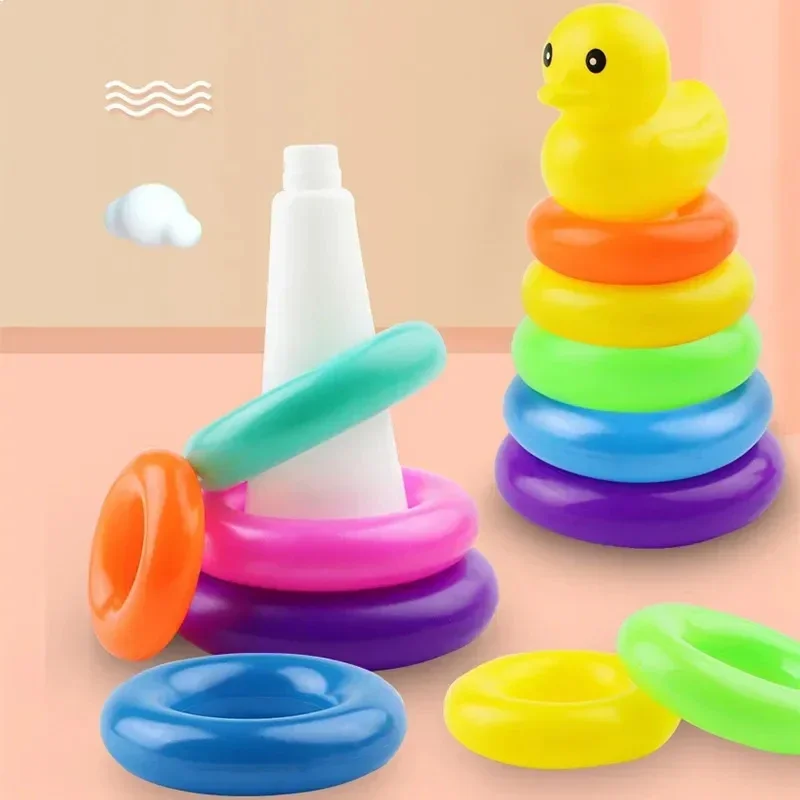 Montessori Rainbow Stacking Toys Stacking Tower Soft Ring Stacker Baby Toys For Toddlers 1-3 Early Education Learning 6 12 Month