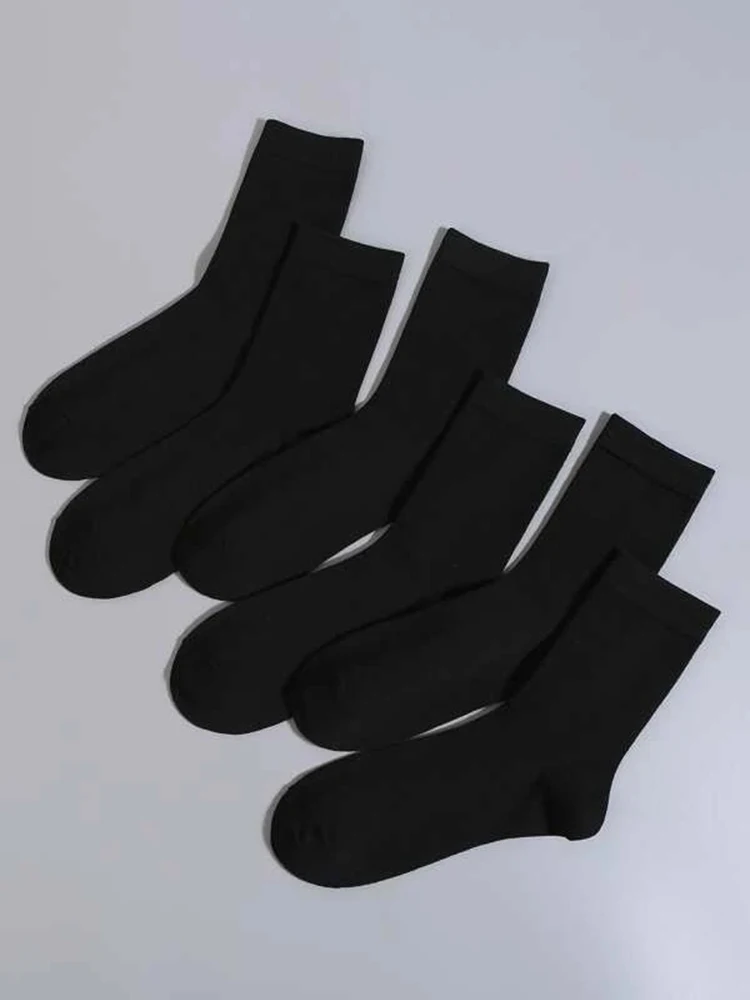 6 Pairs Solid Color Men's Mid Length Socks Fashion Comfortable Autumn Classic Black Business Sock High-quality Men's Short Socks