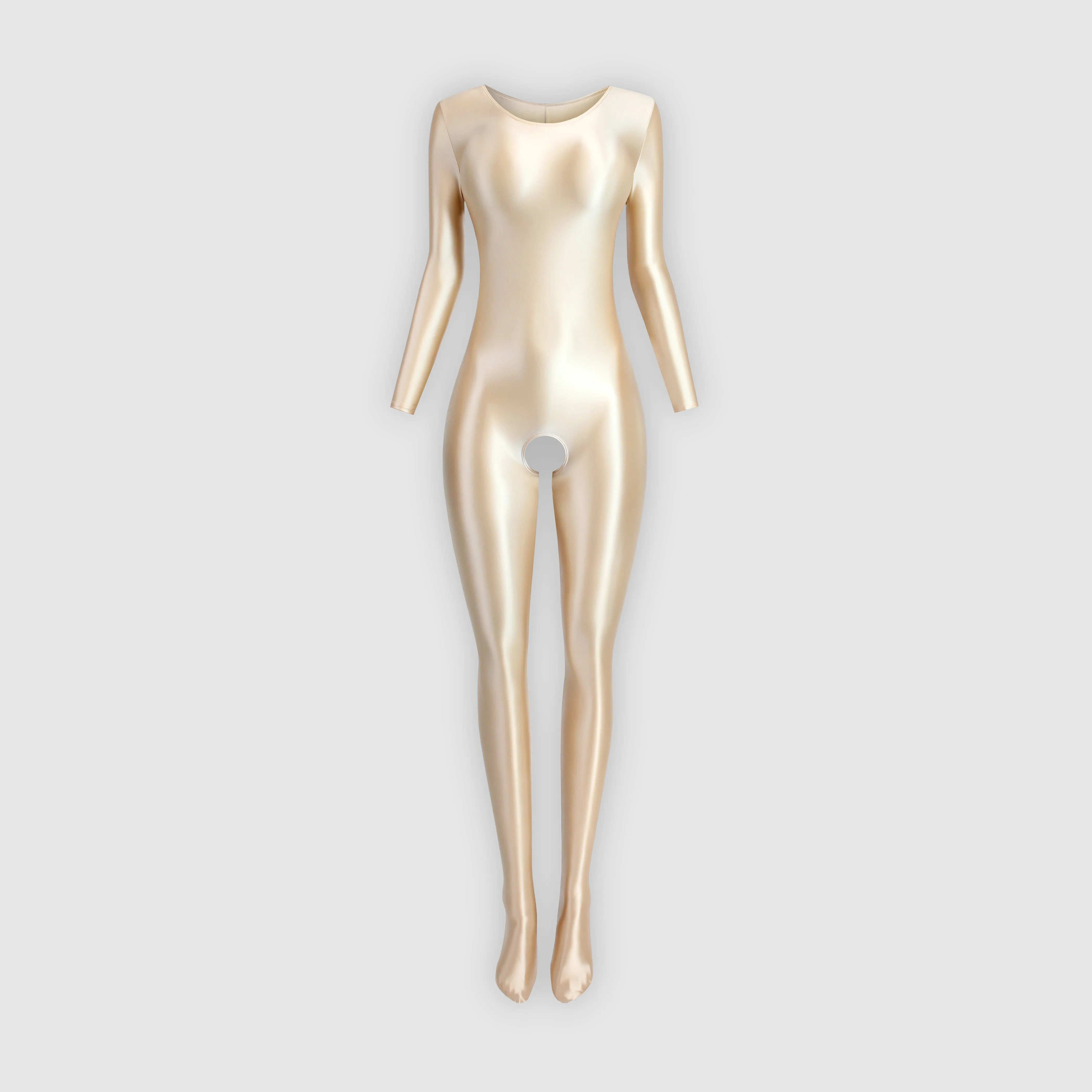 XClocKNYoung Glänzender Satin-Bodysuit in voller Länge, Öl-Yoga-Bodysuit, lässige Sportstrumpfhose, Mjinm Glänzende Satin-Strumpfhose mit offenem Schritt – Detail 11