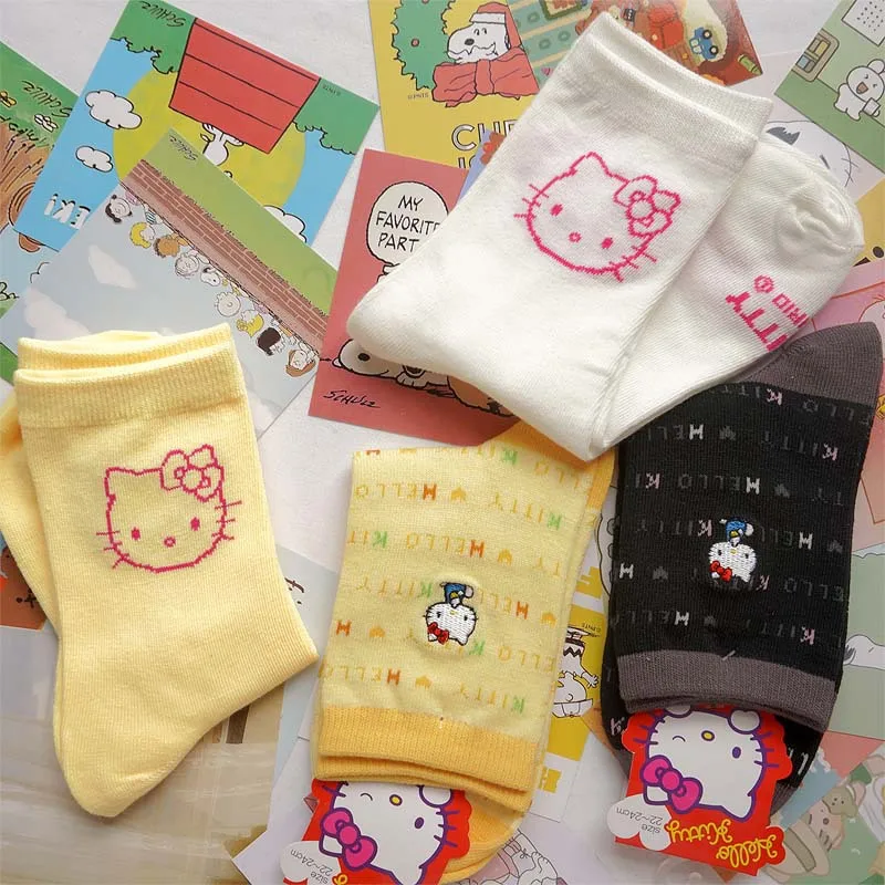 

Kawaii Sanrio Anime Hello Kitty Cute Cartoon Preppy Style Mid Calf Socks Sweet Lovely Stockings Girly Heart