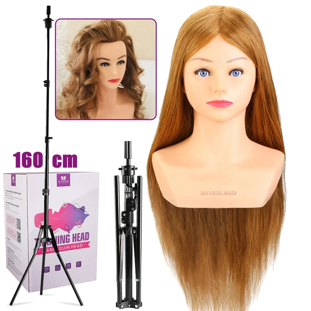 80% Real Hair Practice Training Head with 160cm Tripod Hairstyle Doll With  Shoulder Braiding Mannequin