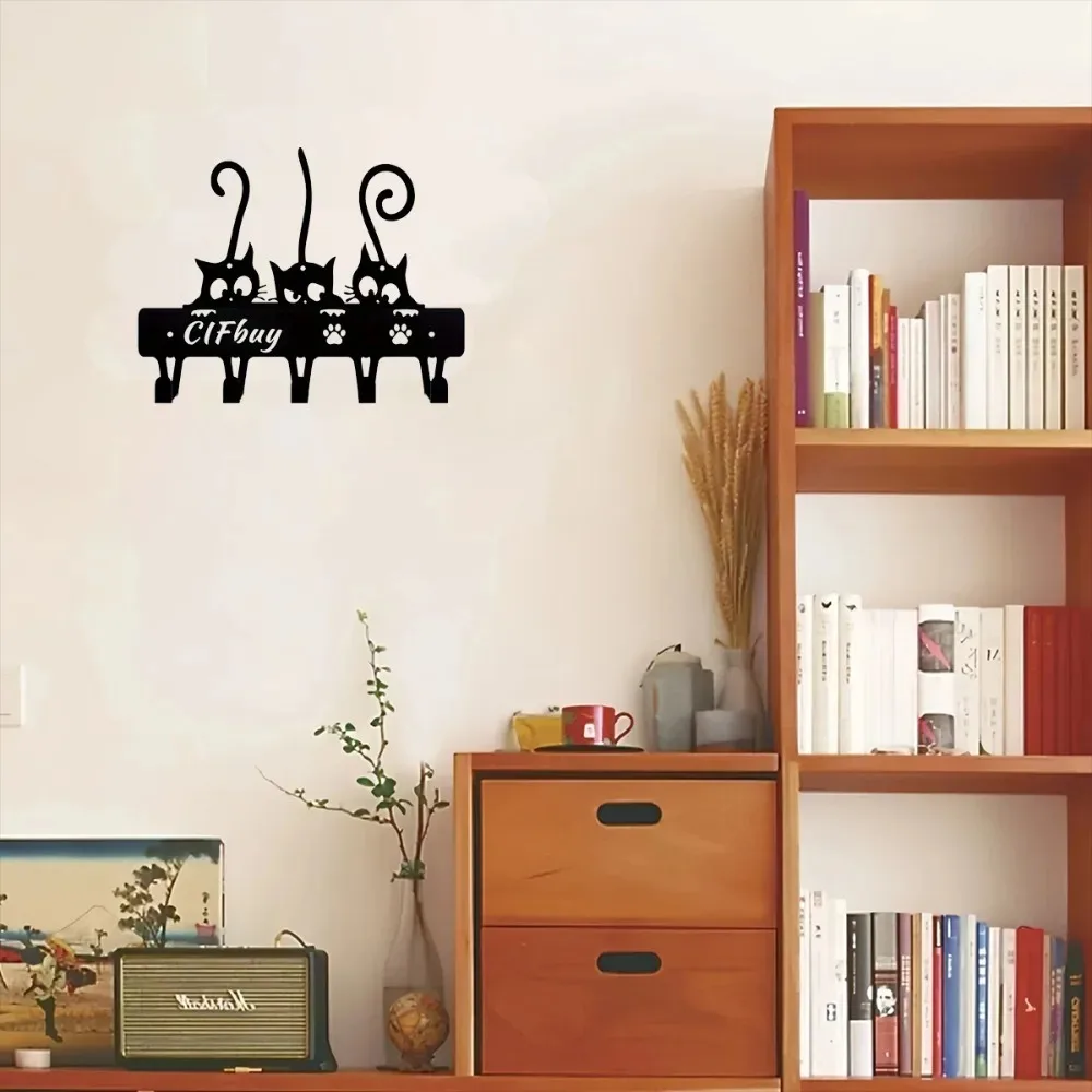 1pc Cat Wall Art Metal Decor - Stylish Home Wall Mount with Unique Keychain & Hook, Ideal Cat Lover Gift & Decorative Accessory 3