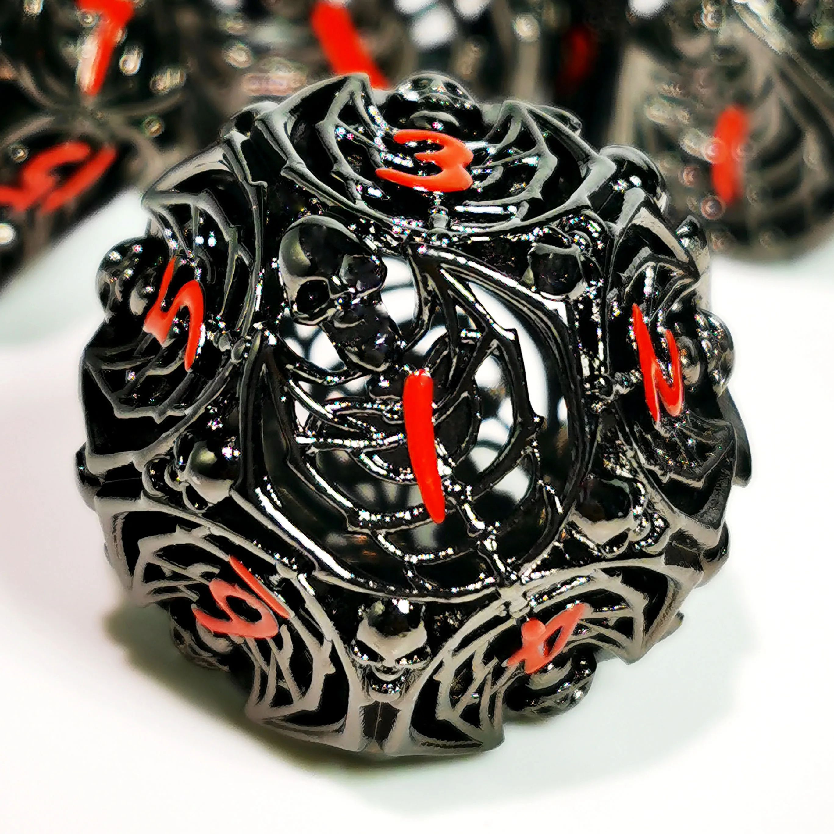 DnD Metal Dice Set - Hollow Skull Black Zinc Alloy 7pc Polyhedral Dice for Dungeons and Dragons RPG Games 4