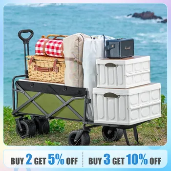 바퀴 탑재 접이식 카트 왜건 대용량 다기능 카트 정원용 주차장 야외 해변 캠핑 카트 휴대용 바베큐 트롤리 상품 이미지
