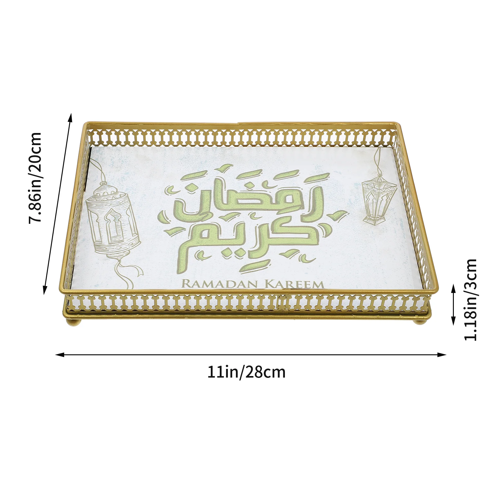 1pc Muslim Painting Eid Metal Plate Square Service Tray Party Supplies (Golden) Service Plate Eid Tray 2