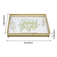 1pc Muslim Painting Eid Metal Plate Square Service Tray Party Supplies (Golden) Service Plate Eid Tray 2
