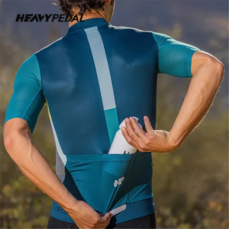 Heavypedal Cycling Jersey Navy Striped Mtb Aero Men Summer Cycl Jersey Mountain Bicycle Clothing Road MAILLOT Bike Wear