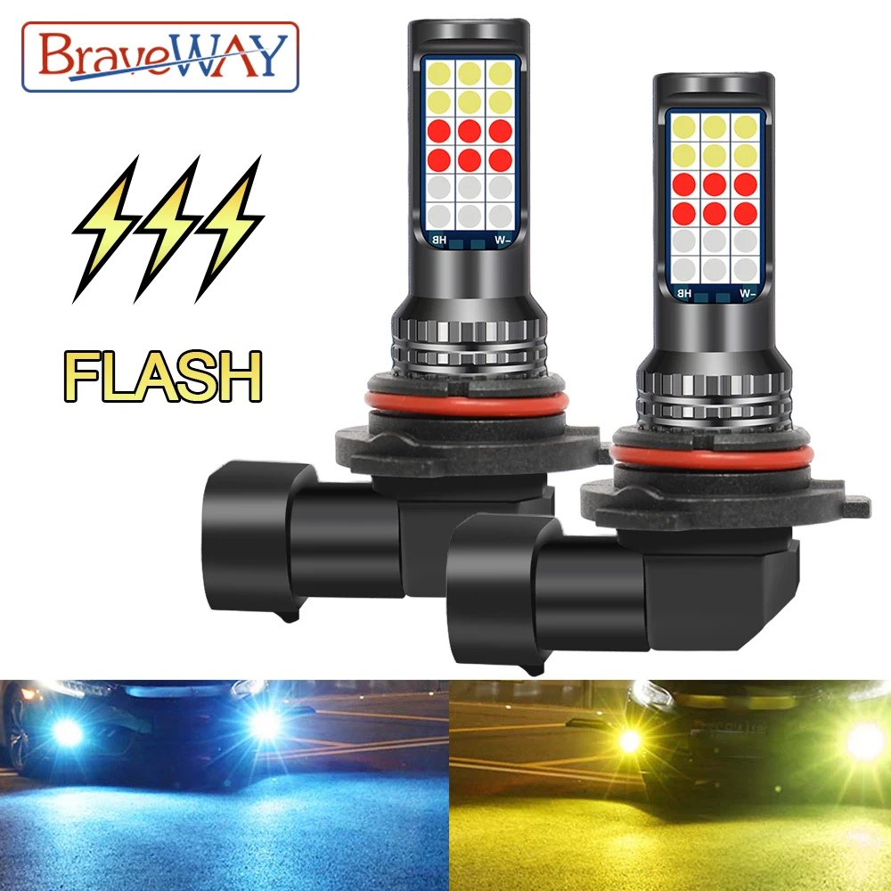 BraveWAY [Flash] H11 Led Fog Lights H3 H27 9005 HB3 HB4 9006 LED Car Bulb 12V 3000K 6000K White Yellow Green Red Ice Blue