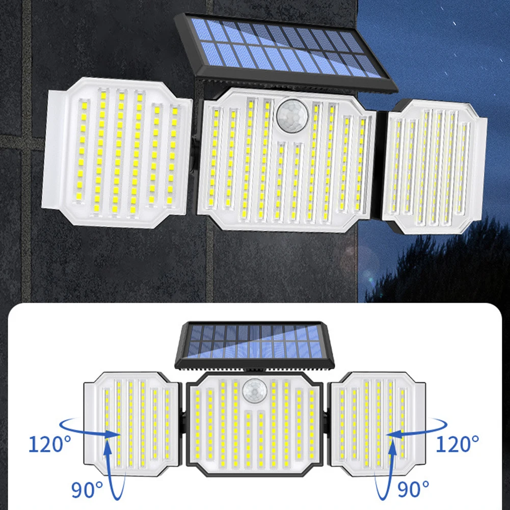 

238LED Solar Lights Outdoor Motion Sensor 3 Heads Security LED Flood Lights With Remote Control Waterproof Wall Lights For Home