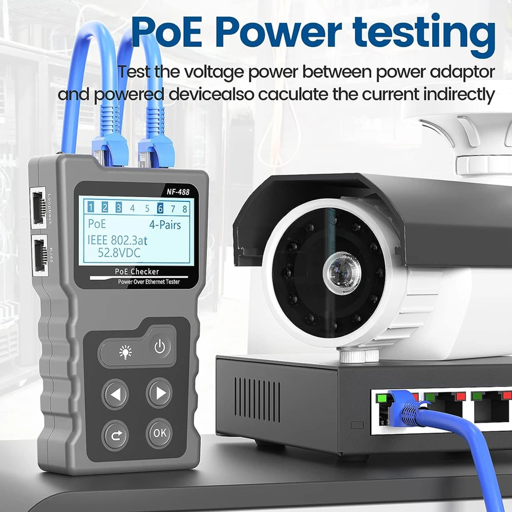 Noyafa NF-488 Network Cable Tester Poe Checker Ethernet Cable Tester Continuity Tester DC Power Switch Loop-Back Test 3