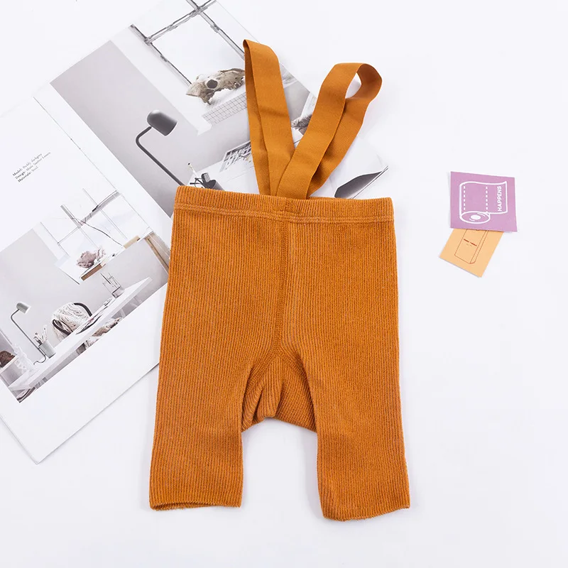 Knit Tights Suspender Leggings Girls Pantyhose 0-4Y Newborn Casual Ribbed Cotton Leggings Solid Color Baby Girl Boys Overalls Infant Baby Suspender Pantyhose 9 Colors