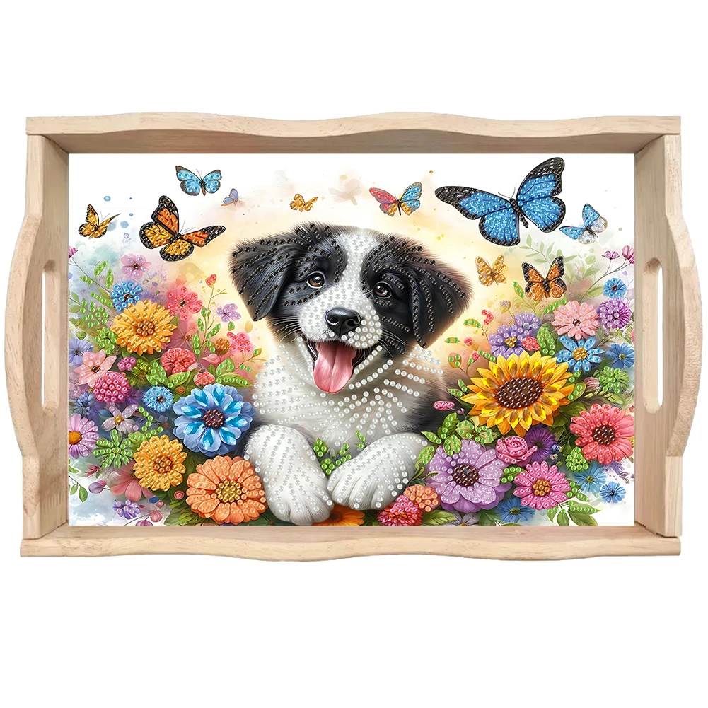 Wooden Colorful Pattern 5D Diamond Painting Tray Art Craft with Handle Diamond Painting Tray Handicraft for Countertop Decor 6