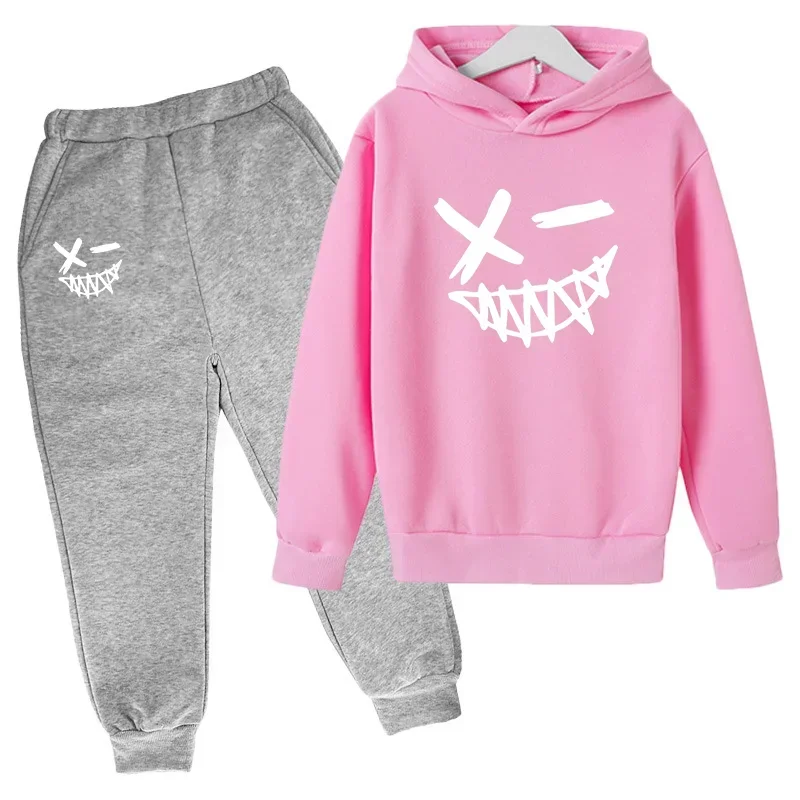 thumbnail image 1 of Sudadera con estampado de sonrisa malvada para niños, traje de 2 piezas para primavera y otoño de 2024, ropa para niños y niñas de 1 a 12 años, conjunto deportivo informal para niños, 1 of 5