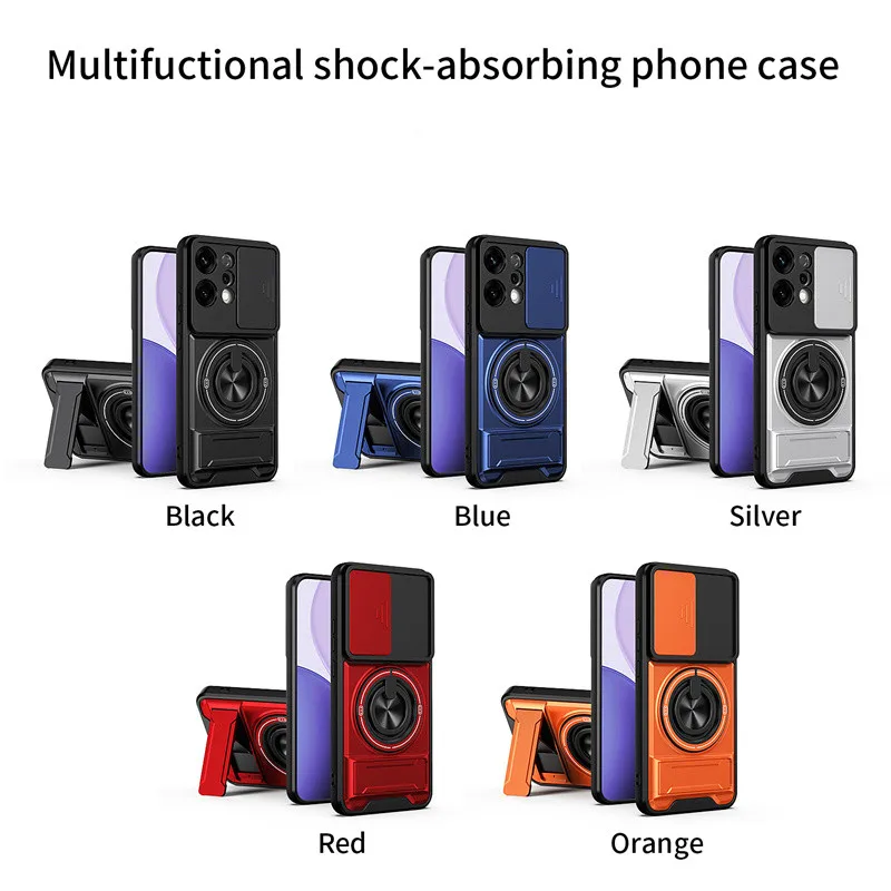 Enhanced Armor Phone Case with Magnetic Ring Stand and Lens Protection
