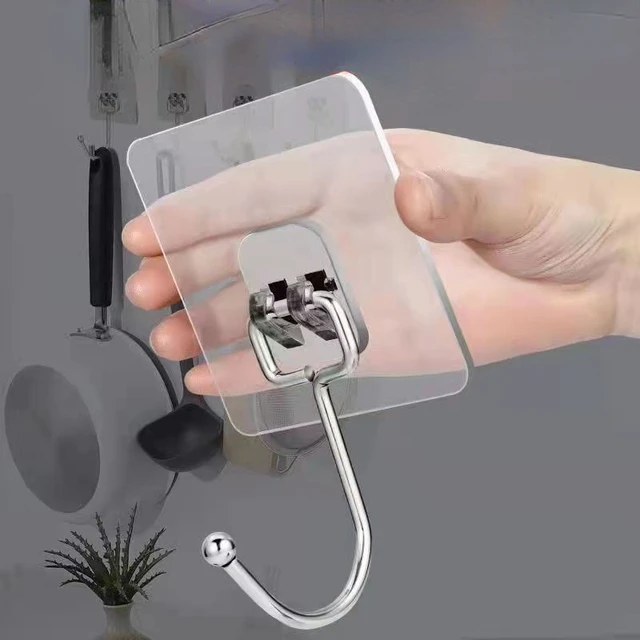 10pcs Transparent Stainless Steel Strong Self Adhesive Hooks Key Storage  Hanger For Kitchen Bathroom Door Wall Multi-Function