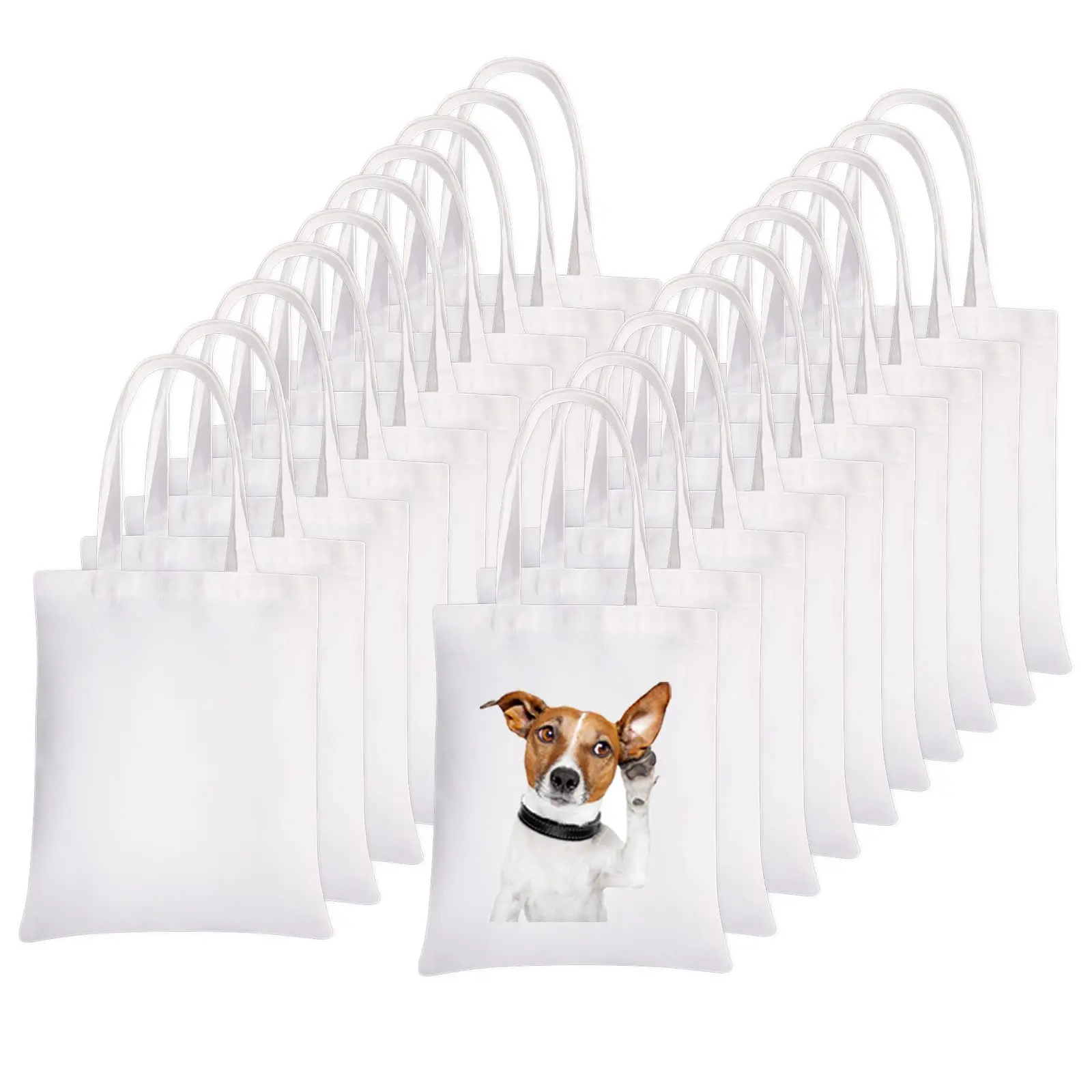 12 Pack Wholesale Sublimation Tote Bags Blank Canvas Tote Bags Grocery Bags  for Heat Transfer Vinyl DIY Crafting White