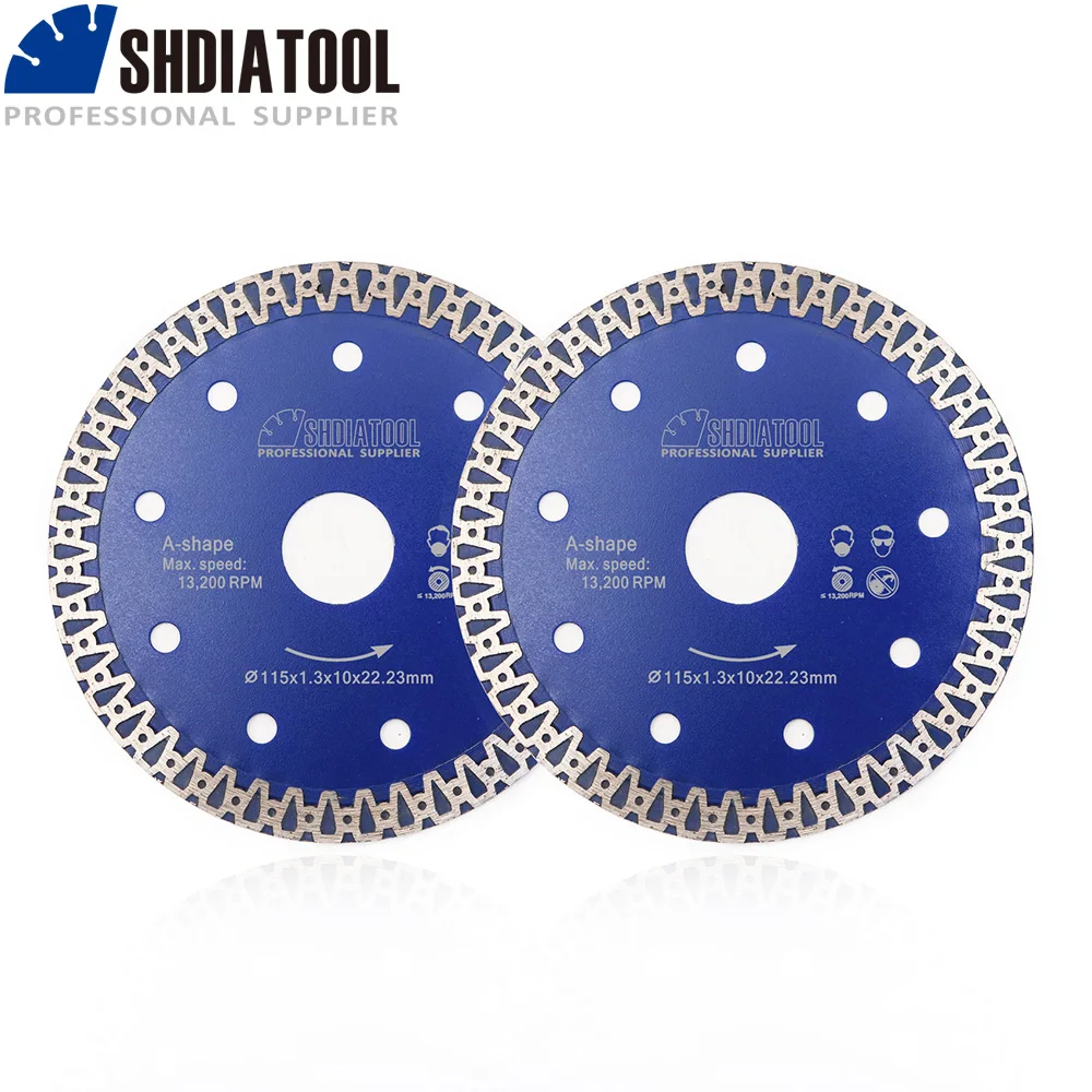 SHDIATOOL 2pcs 115/125mm A-shaped Blue Mesh Turbo Diamond Blade For Tile Marble Cutting Disc Segment Masonry Ceramic Concrete