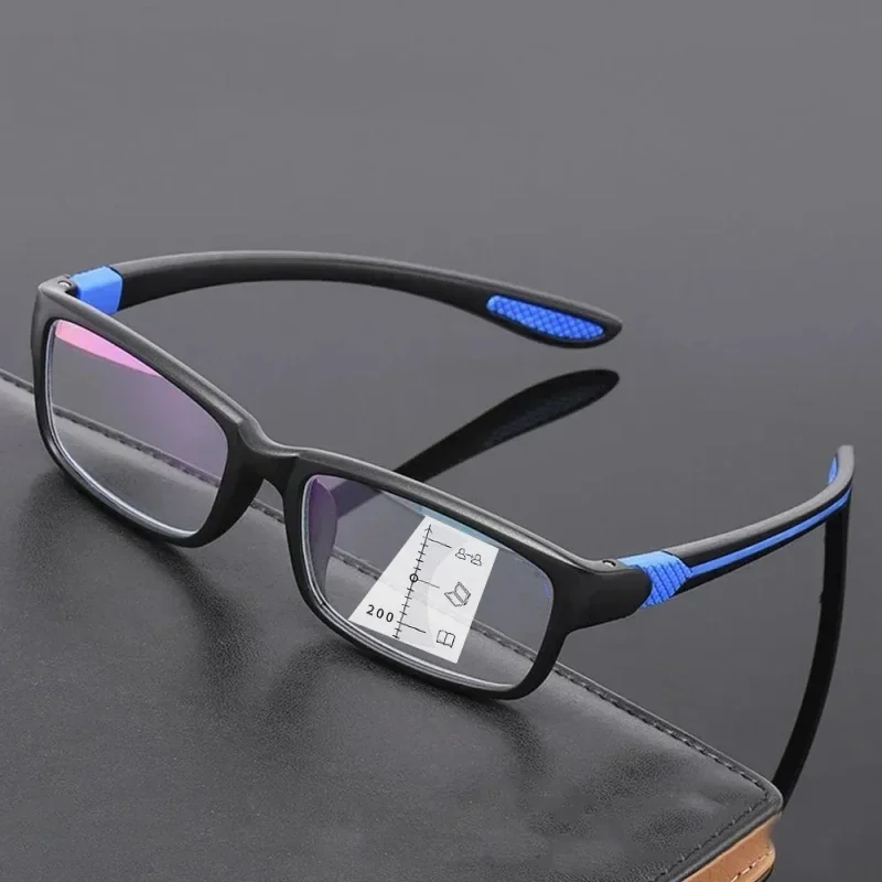 Square Frame Multifocal Reading Glasses Men Women Near and Far Progressive Eyeglasses Vintage Blue Light Blocking Presbyopia 2