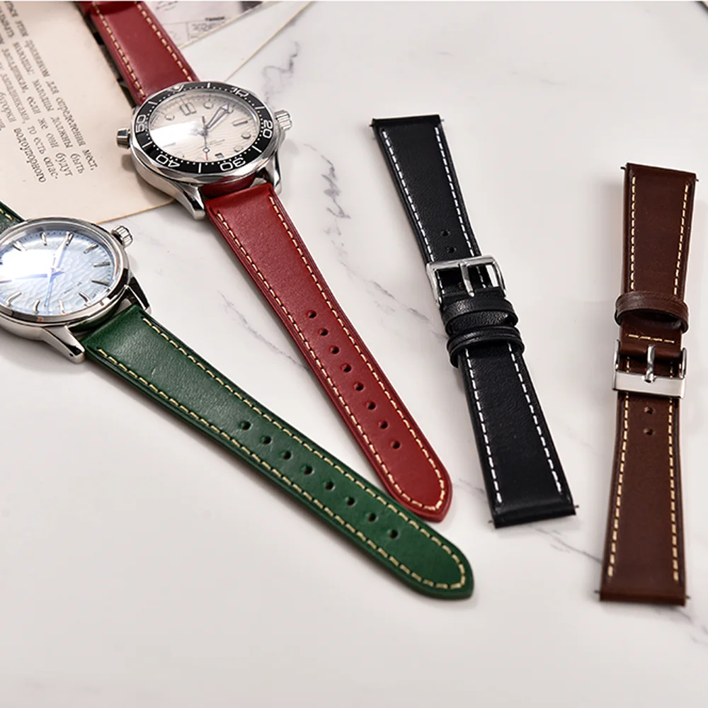 Elegant Vintage Vegetable Tanned Leather Watch Strap - Quick Release, Unisex, Multiple Sizes Available