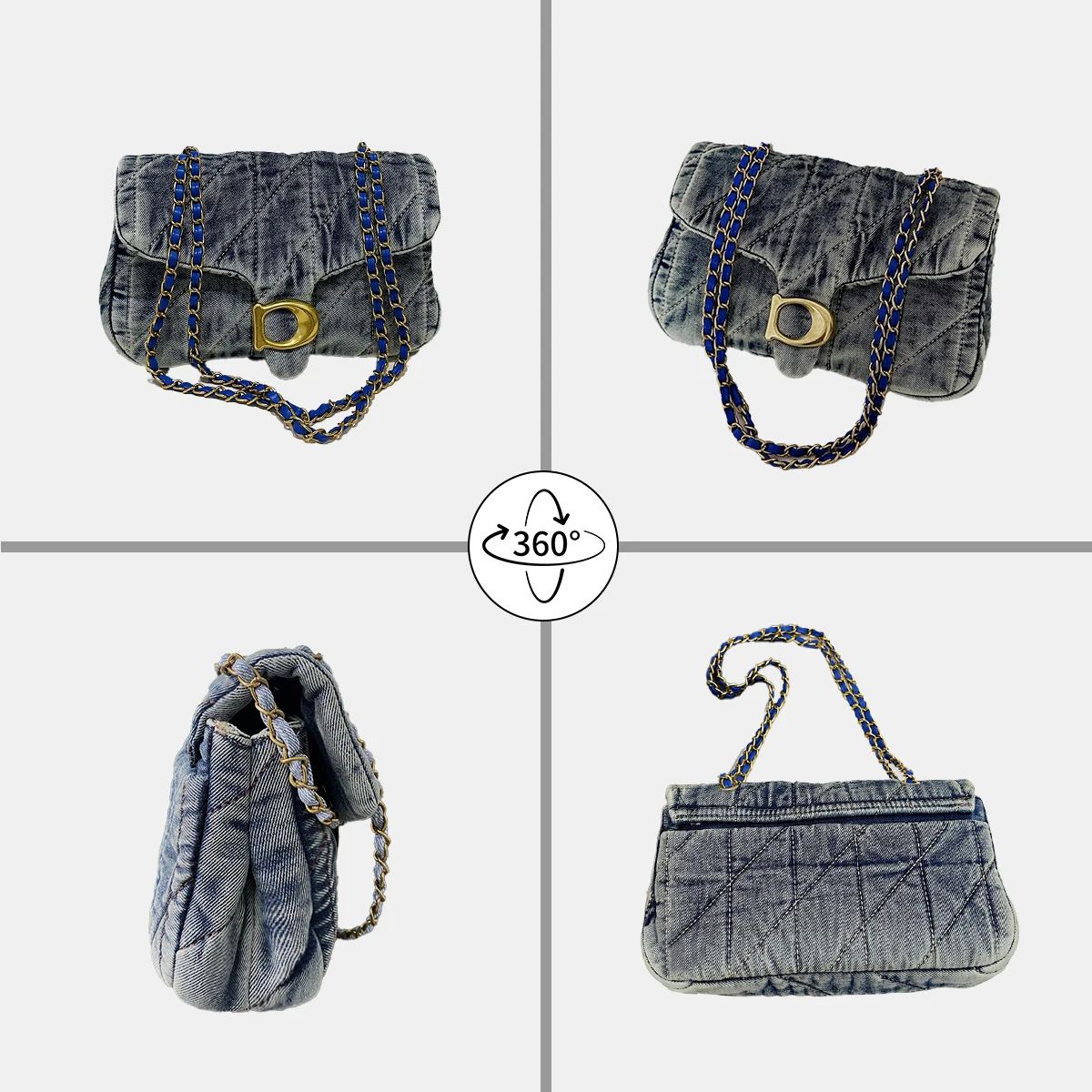 Hong Kong Style Retro Distressed Denim Armpit Bag for Women 2025 Summer New Fashion Versatile Commuter Shoulder Bag Chain Mobile Phone Bag Daily Work to School Class Lipstick Tissue