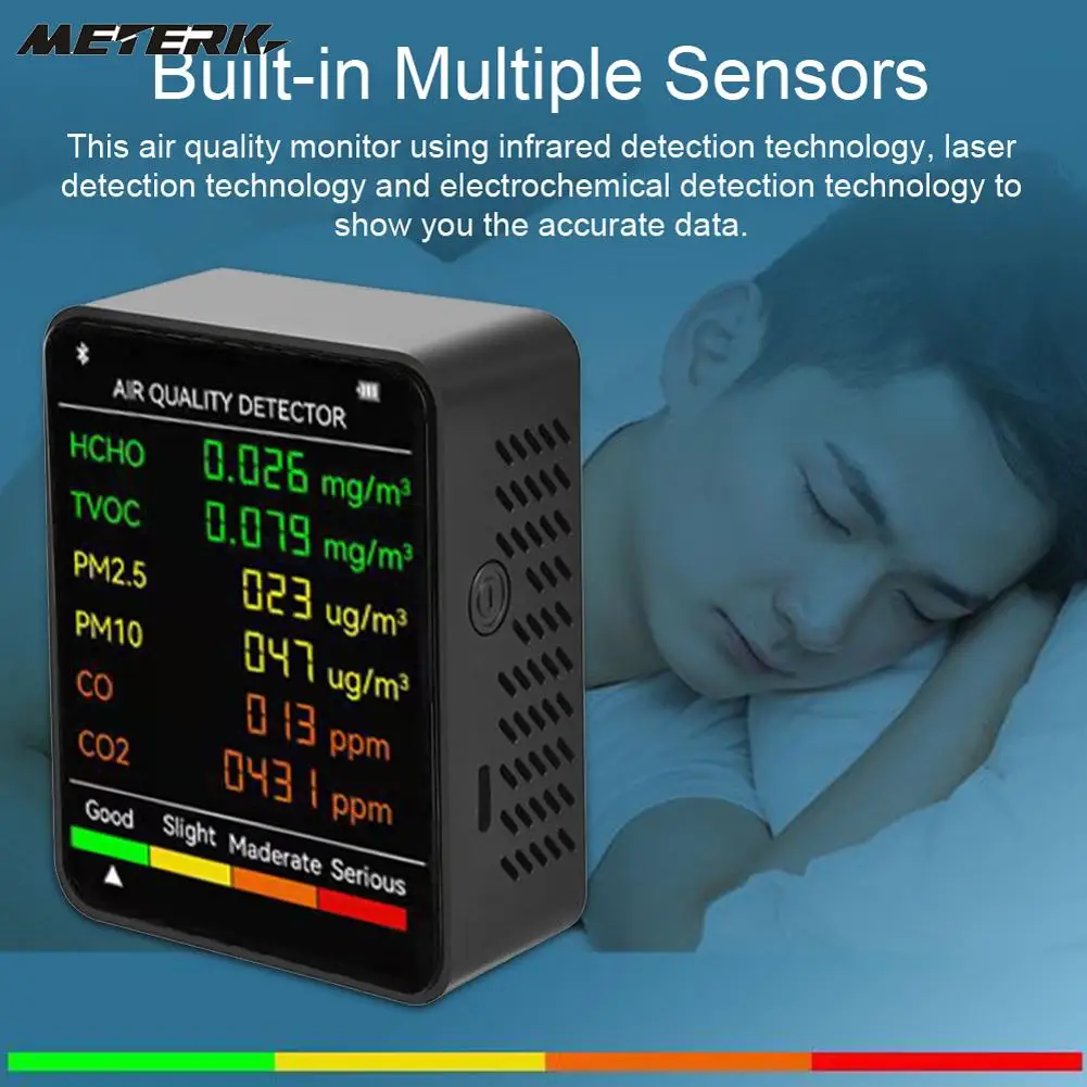 6 In 1 PM2.5 PM10 HCHO TVOC CO CO2 Air Quality Detector CO CO2 Formaldehyde Monitor Desktop Air Quality Tester 7 In 1 Temperatur