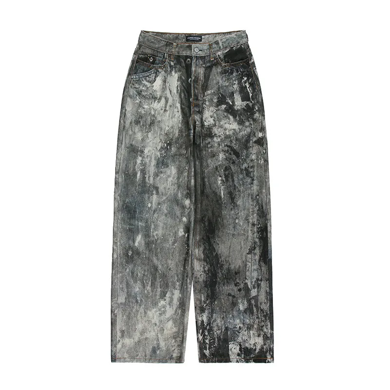thumbnail image 1 of Nuevos jeans holgados con estampado digital de camuflaje y salpicaduras de tinta para otoño e invierno de 2024, 1 of 4