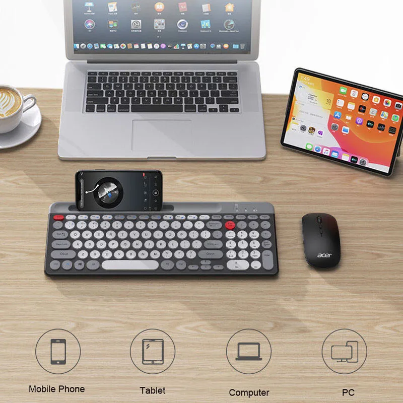 Teclado sem Fio Bluetooth e Mouse Três-modo de Tamanho Completo Mini Teclado Conjunto 2.4g para Computador Portátil tv Ipad Macbook Android Mesateclado Gamerteclado e Mouse sem Fioteclado Inalámbrico - Imagem 4