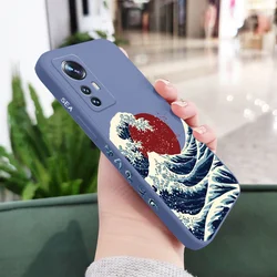Red Sun Sea Waves Artistic Phone Case for Mi 11 Ultra (Light Blue)