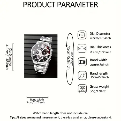 4pcs/1pcs fashionable men's quartz watch - stainless steel strap, round zinc alloy case, electronic sports - Image 4