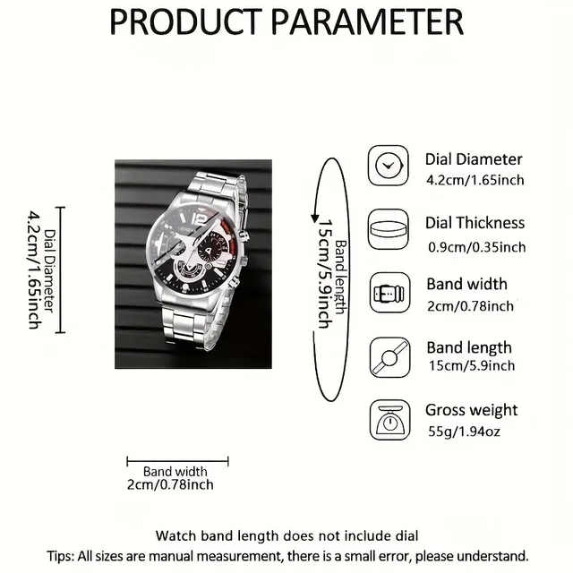 4pcs/1pcs fashionable men's quartz watch - stainless steel strap, round zinc alloy case, electronic sports 4