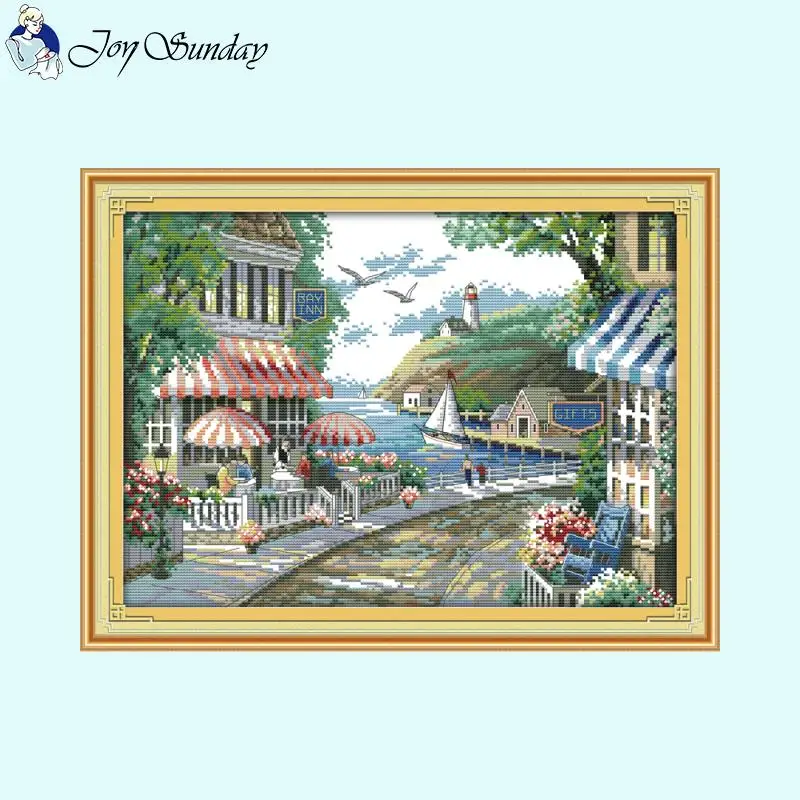 City Street Series Cross Stitch Kit Joy Sunday Aida 16ct 14ct 11ct White Fabric Printed Set DIY Embroidery Set Home Decor Crafts cross stitch kit