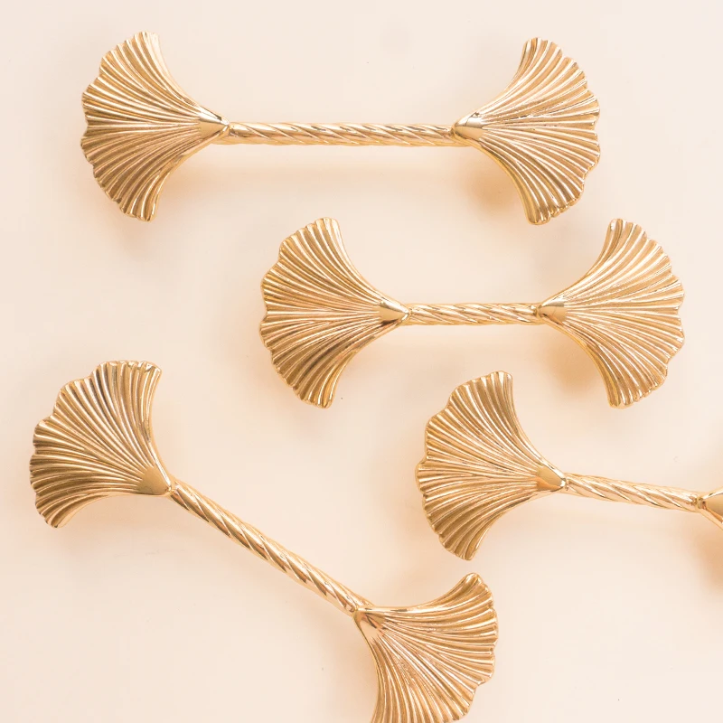 Ginkgo Folha de Bronze Armário Maçaneta da Porta Personalidade Criativa Sólida Guarda-roupa Nordic Ouro Gaveta do Armário Lidar com Ferragens em Casa