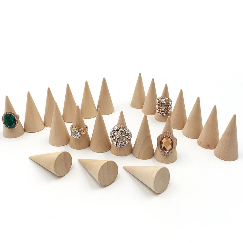 6PCS Wooden Ring Jewelry Display Stands Cone Ring Wood Organizer Holders DIY Jewelry Storage Display Tools Shop Decoration natural wooden name card holder wood business card holder office desktop card display stands
