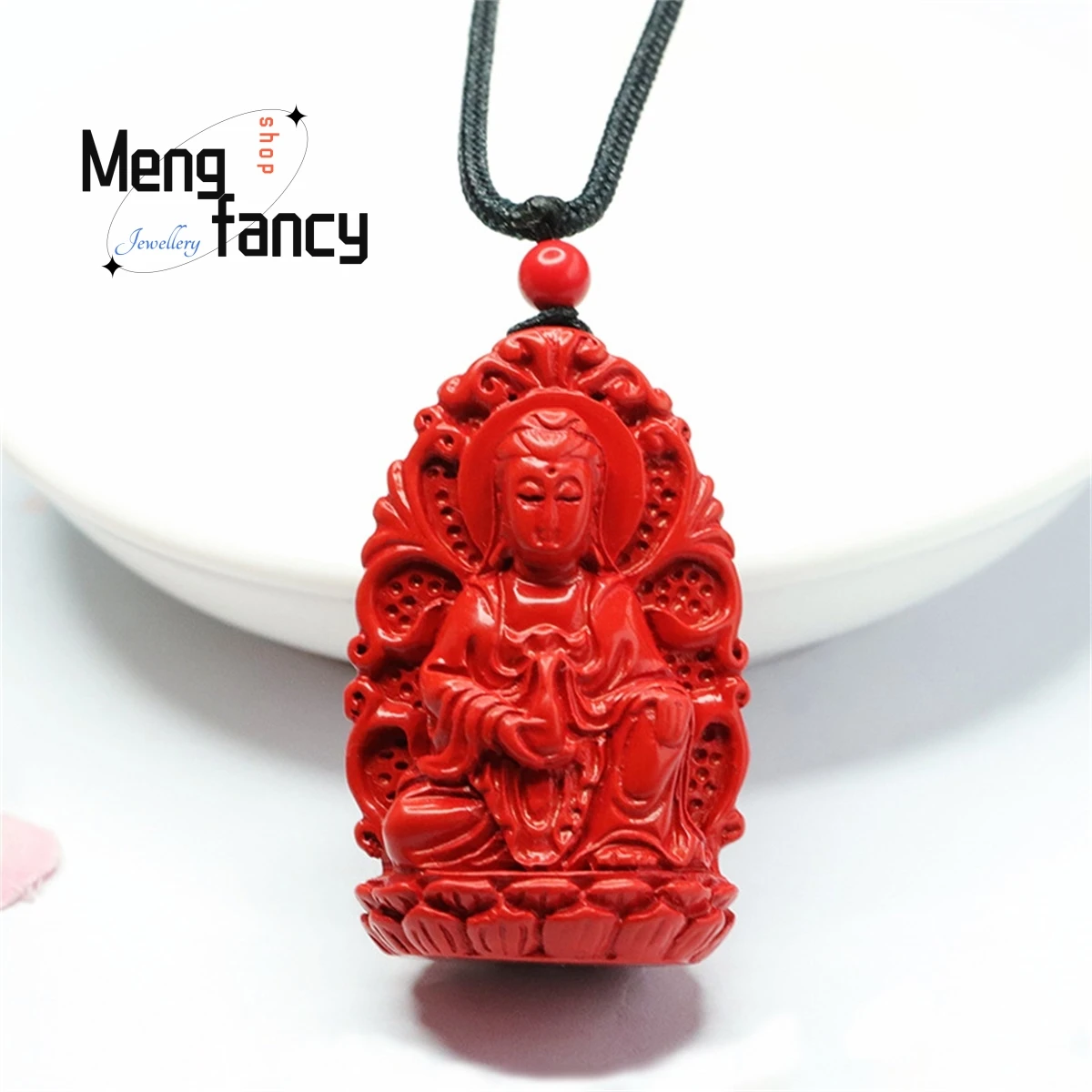 

Natural Red Vermilion Three-dimensional Double-sided Guanyin Buddha Pendant Simple Personality Luxury Fashion Amulet Mascot Gift