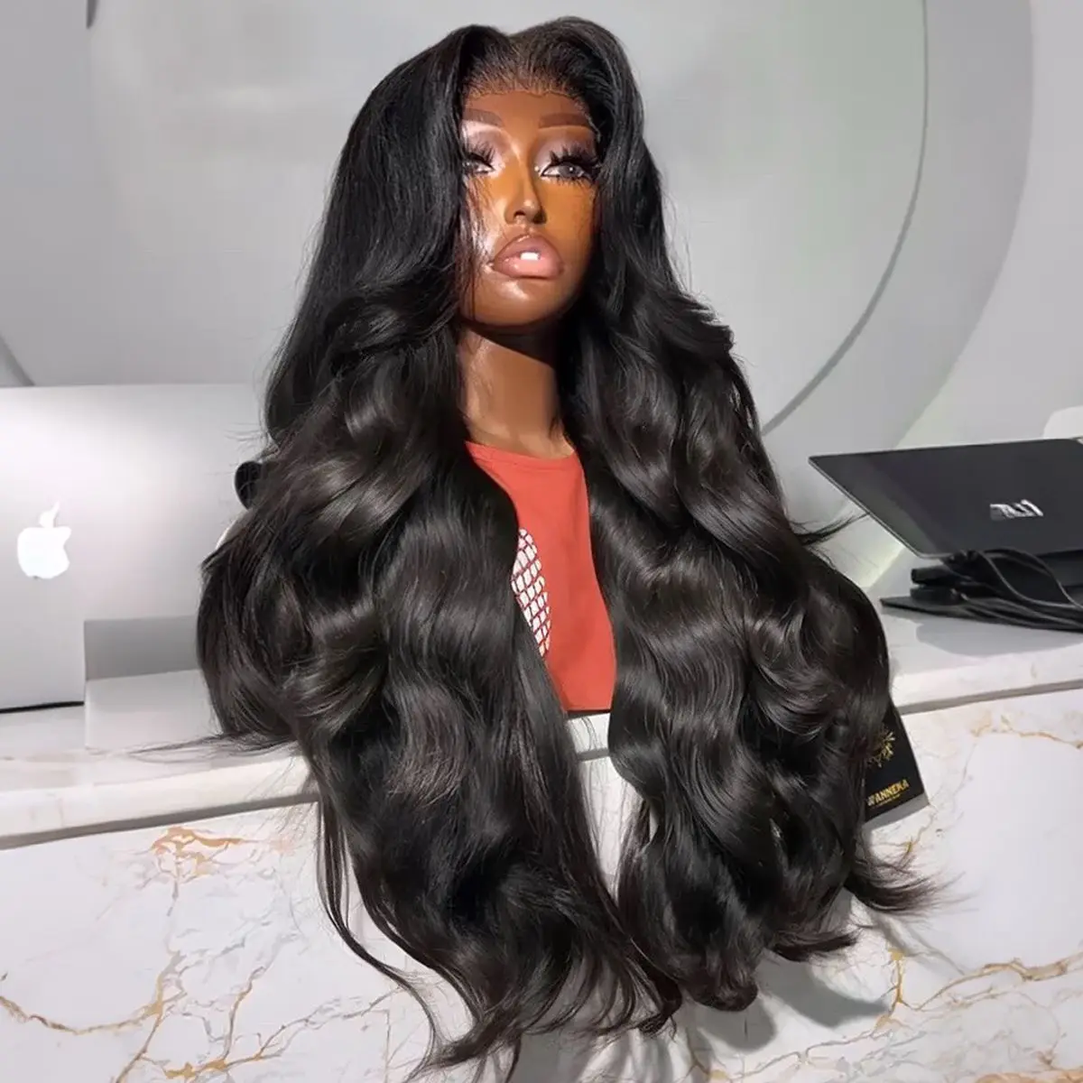 Body Wave Black Color 13X4 Lace Frontal Synthetic Guleless Wig For Women Preplucked With Baby Hair Cosplay Daily Drag Queen