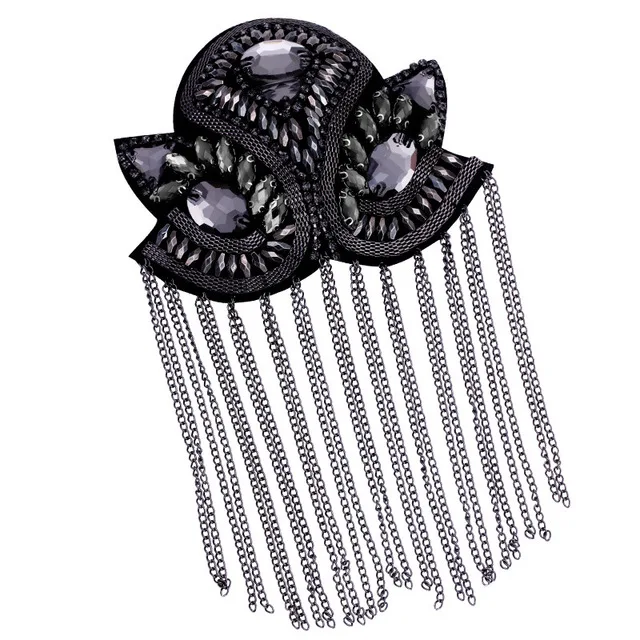 Fashion black tassel Beaded epaulette for clothes Punk Coat Suit DIY Fashion Tassel Badge Epaulets Shoulder Patches appliques