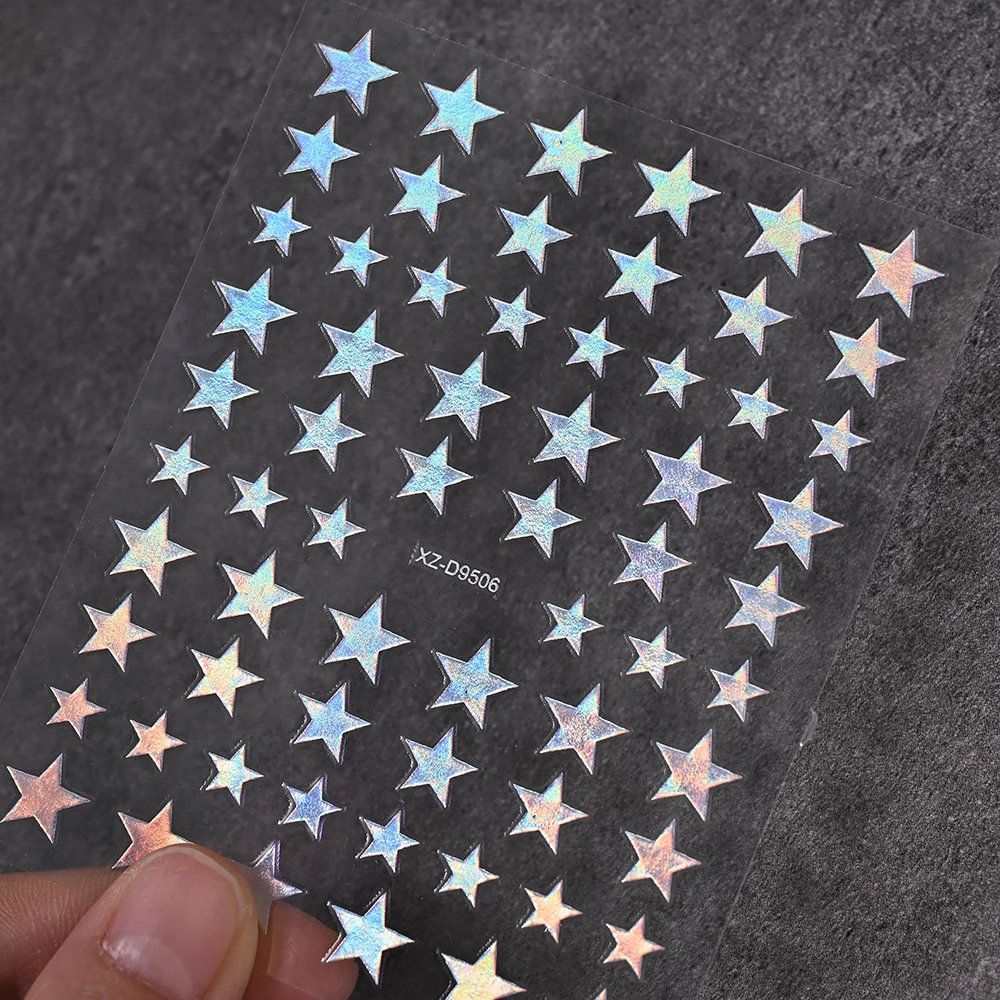 8PCS Metallic Pink and Gold Star Nail Art Stickers - High Gloss Pentagram Design for Trendy Manicure Decoration