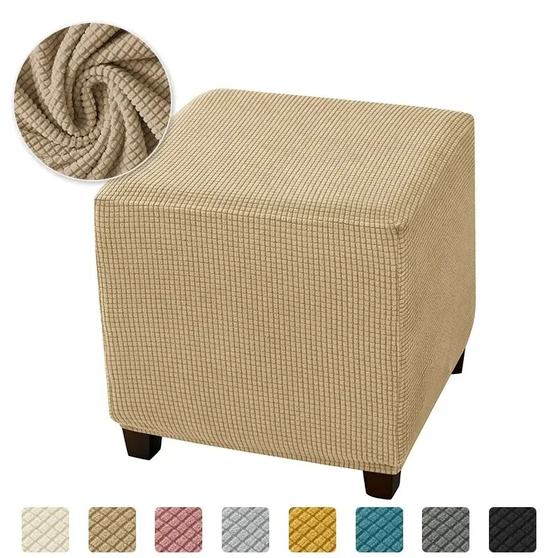 Luxurious Elastic Square Ottoman Cover - Plush Polar Fleece Footrest Slipcover and Furniture Protector