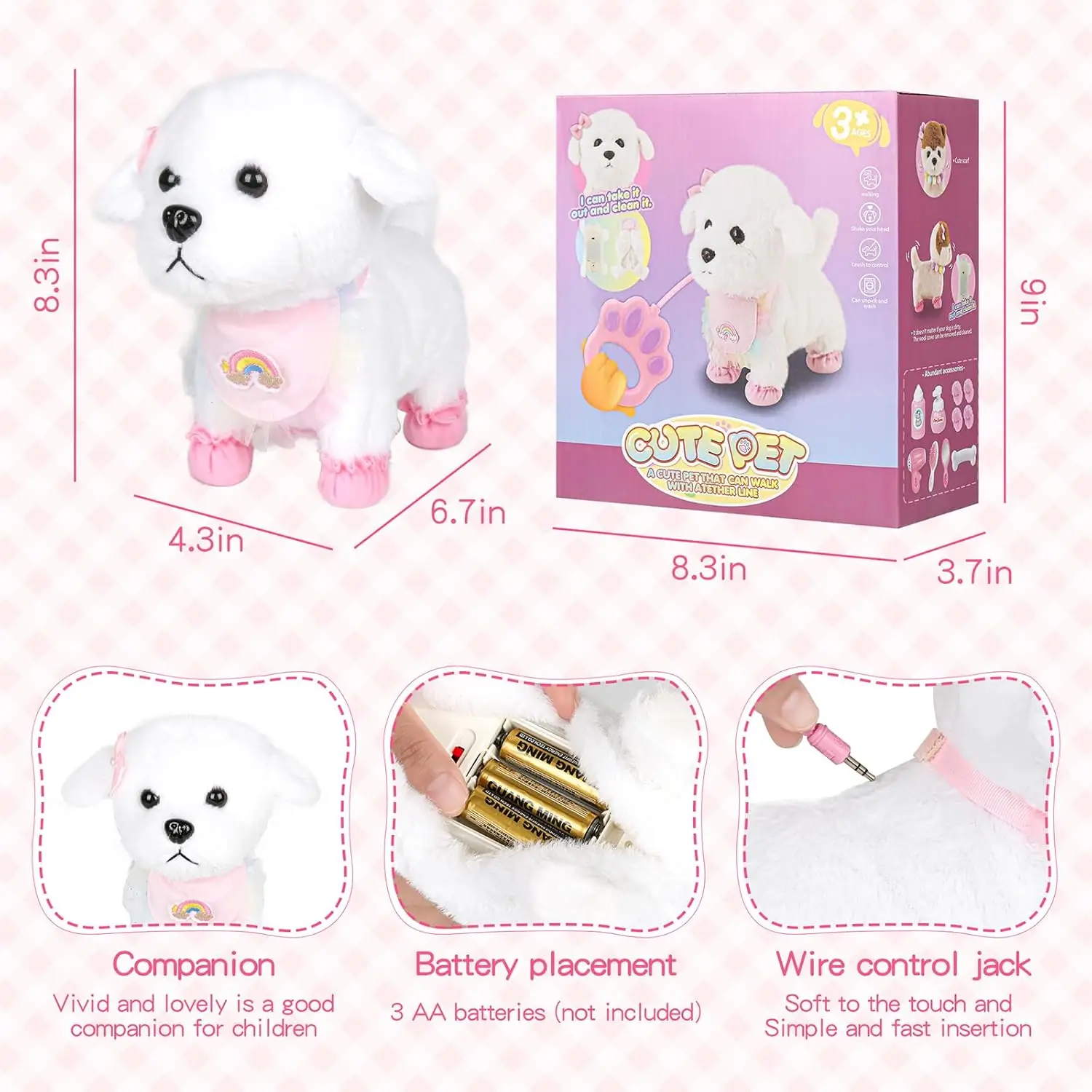 Plush Interactive Toy Dog for Kid, with Leash Walking, Touch Control and Shake Tail Plush Toy  Electronic Pet Best Gift for Girl 3