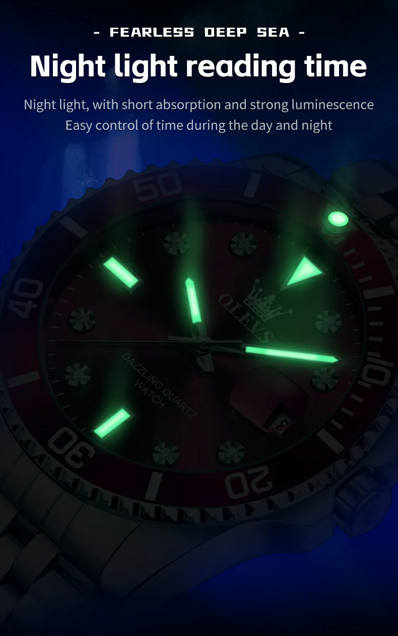 Luxury Mens Analog Quartz Watch - Submarine Series with One-Way Bezel