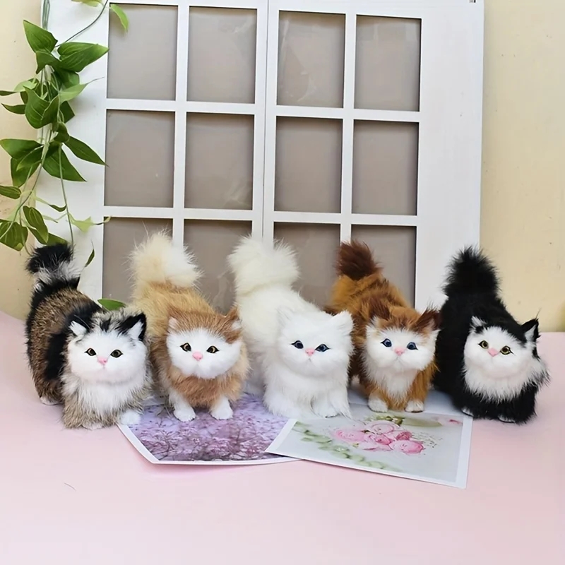 New Cute Simulation Kitten Animal Cat Decoration Gift Home Car Ornament Crafts Plush Figurine Miniature Christmas Party Model 2